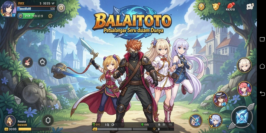 Gambaran gameplay BALAITOTO dengan karakter anime yang menarik.