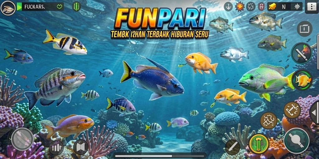 Tampilan gameplay seru di FUNPARI saat menembak ikan.