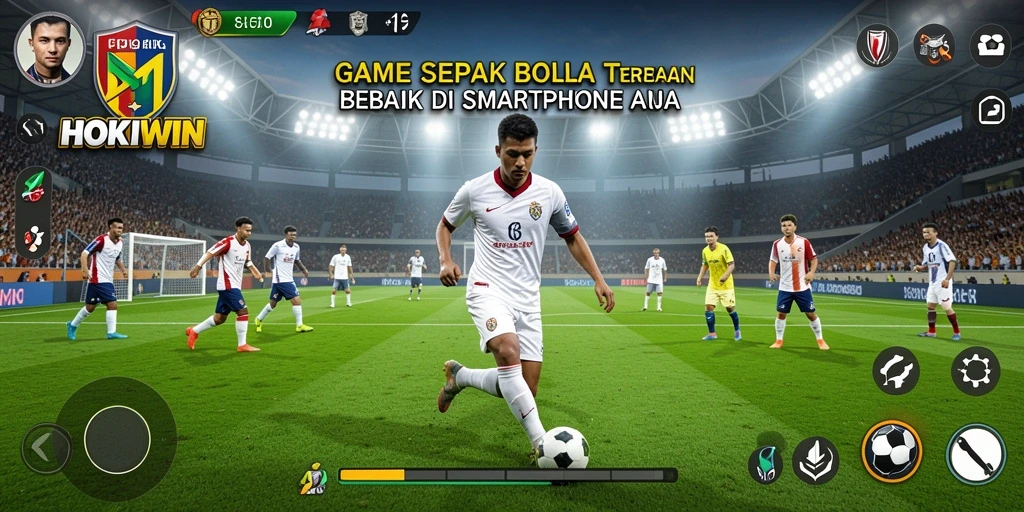Tangkapan layar HOKIWIN menampilkan aksi mendebarkan di lapangan sepak bola.