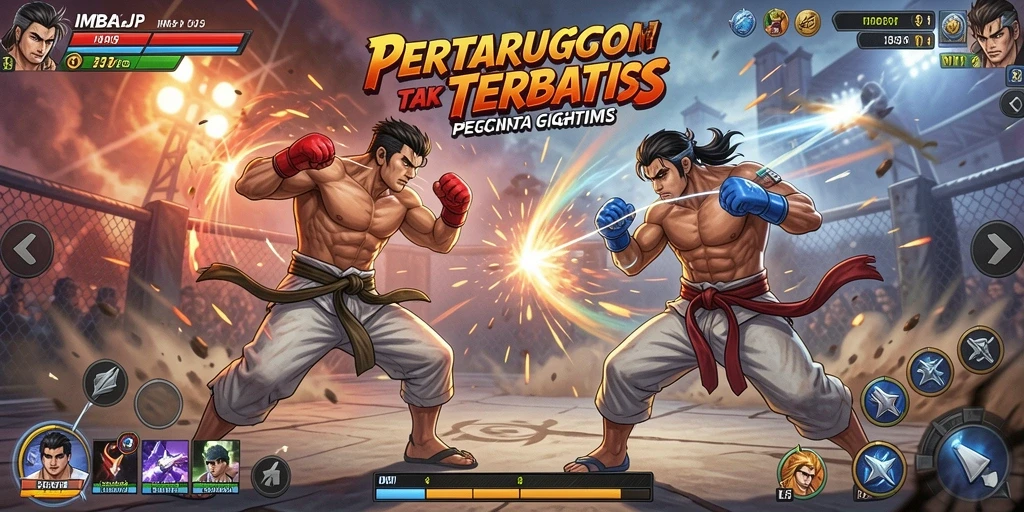 Tangkapan layar gameplay IMBAJP menunjukkan pertarungan yang menegangkan dan grafis yang mengesankan.