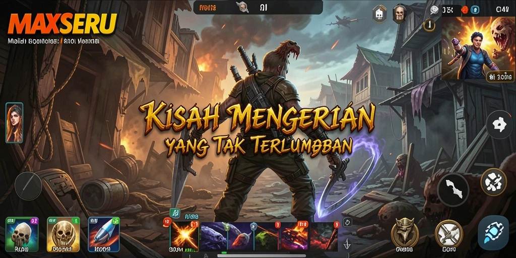Tampilan gameplay menegangkan dari MAXSERU dengan atmosfer horor yang kuat.