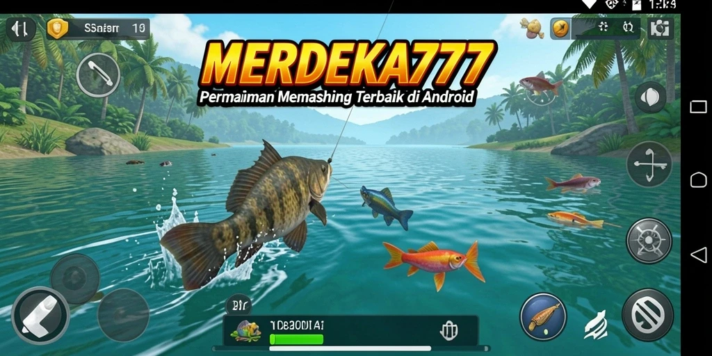 Tangkapan ikan terbesar dalam permainan MEMDEKA777 dengan latar belakang indah.