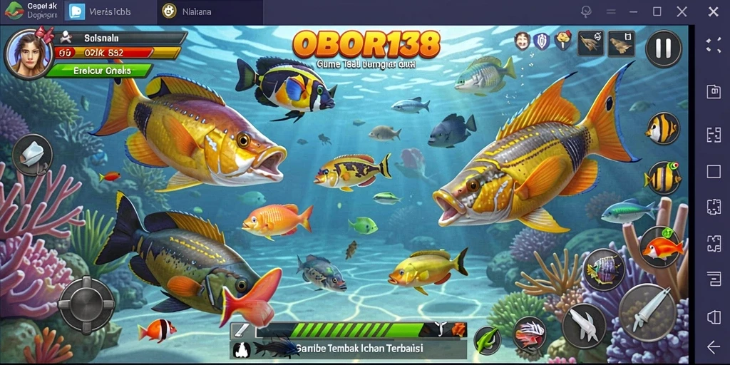 Tampilan gameplay seru di OBOR138 dengan berbagai ikan untuk ditembak.