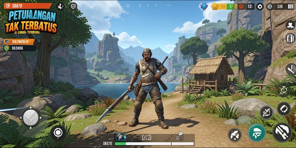 Screenshot gameplay ORA78 menampilkan karakter menjelajahi dunia terbuka yang luas.