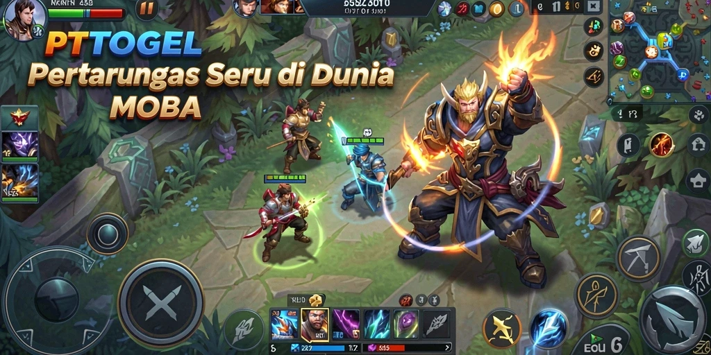 Tangkapan layar gameplay seru PTTOGEL dengan aksi MOBA yang mendebarkan.