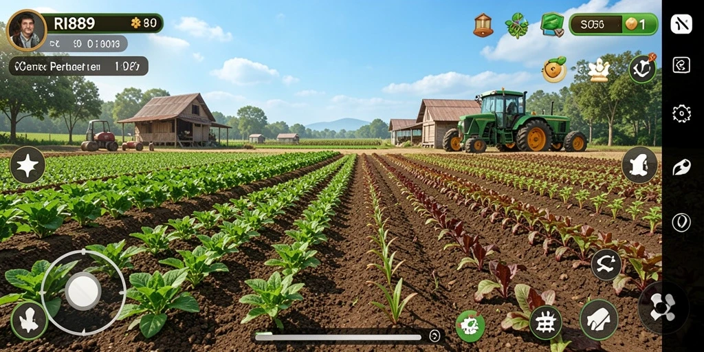 Screenshot gameplay RI889 menampilkan aktivitas bertani yang seru.