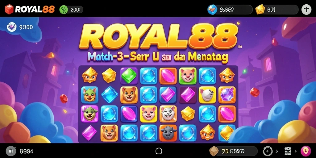 Tampilan gameplay seru dari ROYAL88 dengan suasana match-3 yang menawan.