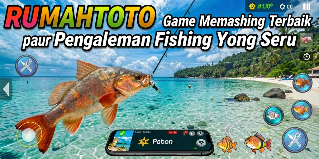 Gameplay RUMAHTOTO menampilkan aktivitas memancing yang seru dan mendebarkan.